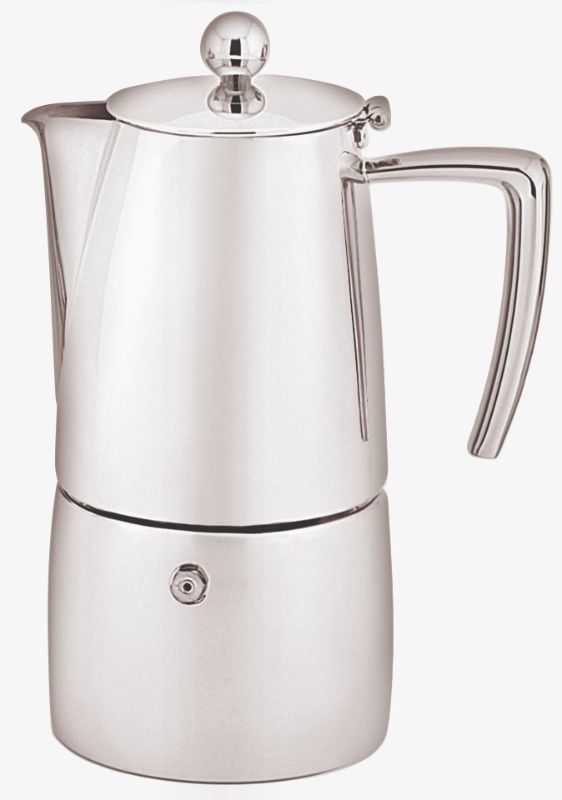 Elegant Avanti Art Deco Espresso Maker in polished stainless steel, brews 10 cups of rich espresso with timeless design.