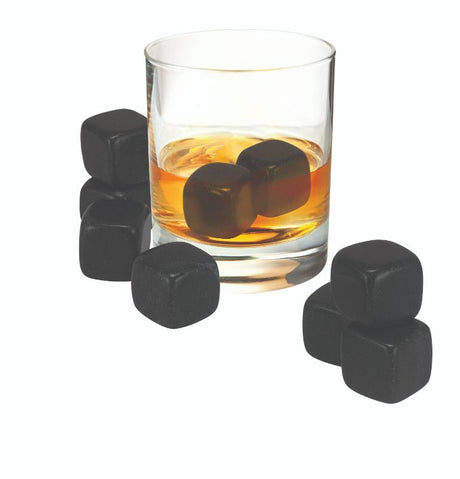 Avanti Whisky Rocks Set of 9 in Black Granite, designed to chill drinks without dilution, perfect for whisky enthusiasts.