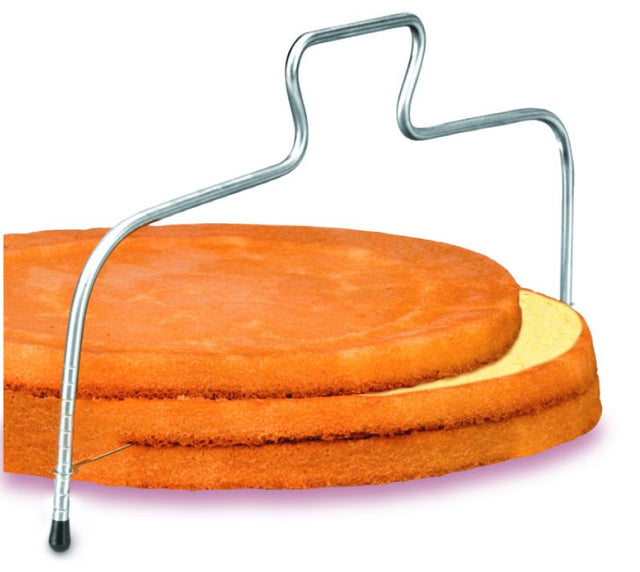Avanti Cake Leveller, a robust steel tool with adjustable wire cutter for perfectly leveled cakes up to 28cm wide.