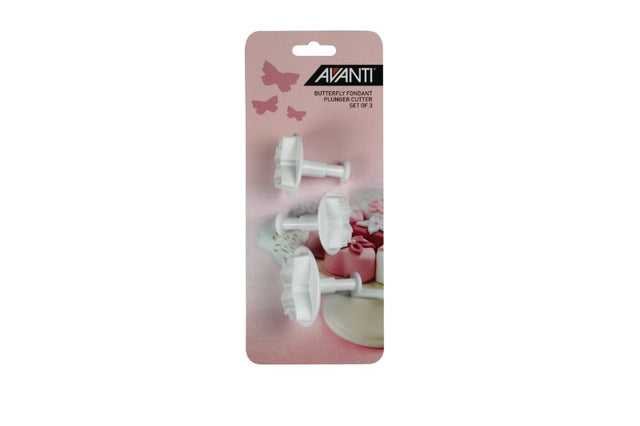 Avanti Butterfly Fondant Plunger Cutter Set showcasing three versatile cutters for elegant cake and cupcake designs.