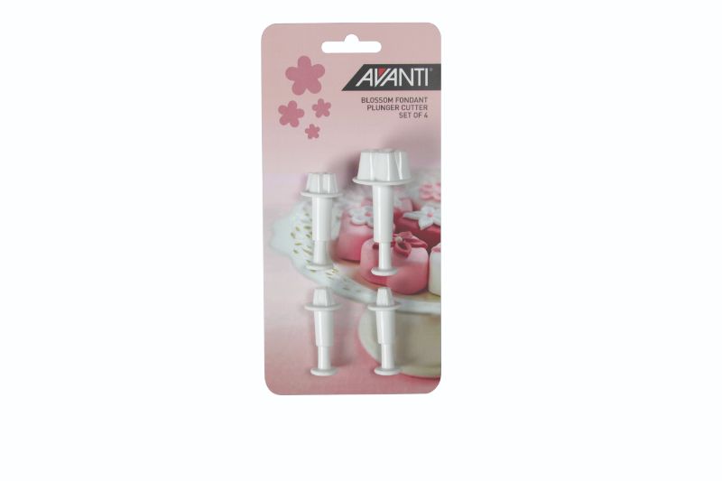 Avanti Blossom Fondant Plunger Cutter Set (3pc) for creating flower shapes from fondant and gum paste, featuring durable spring action.