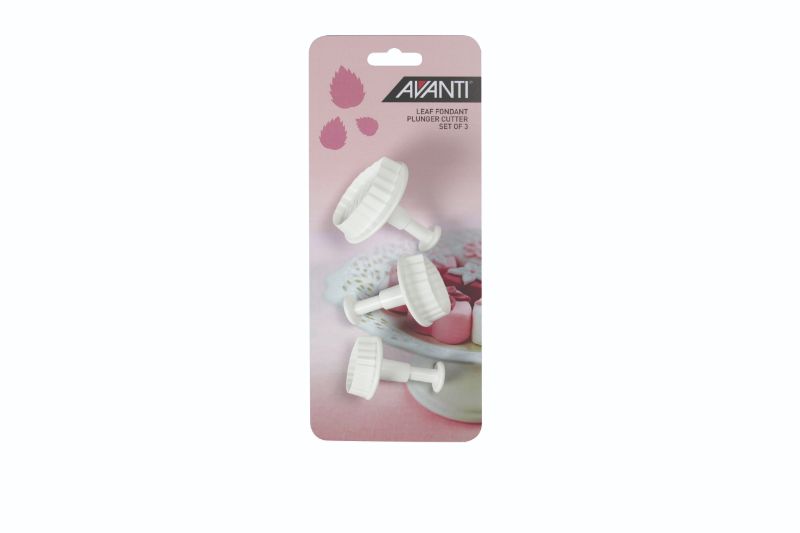 Avanti Leaf Fondant Plunger Cutter Set (3pc) for creating detailed leaf shapes from fondant and gum paste with ease.