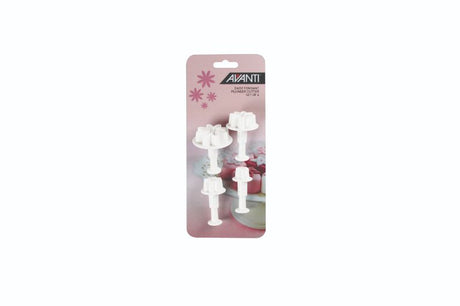 Avanti Daisy Fondant Plunger Cutter Set - 4pc for creating detailed flower shapes in fondant, gum paste, or marzipan.