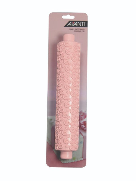 Avanti Swirl Pattern Rolling Pin featuring a 3D swirl design, 27 cm stainless steel for stylish baking and decorating.