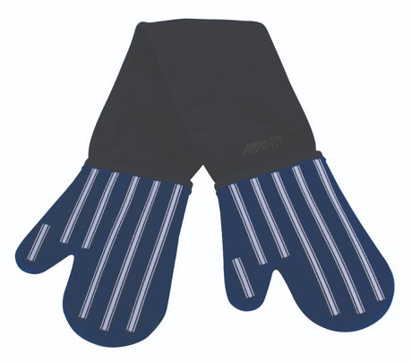 Avanti Silicone Double Oven Glove in butcher design, featuring heat-resistant silicone and cushioned cotton lining for safety.