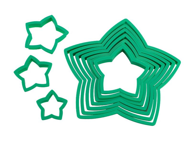 Avanti Star Christmas Tree Cookie Cutter Set with 10 star-shaped cutters for festive cookie baking and decorating.