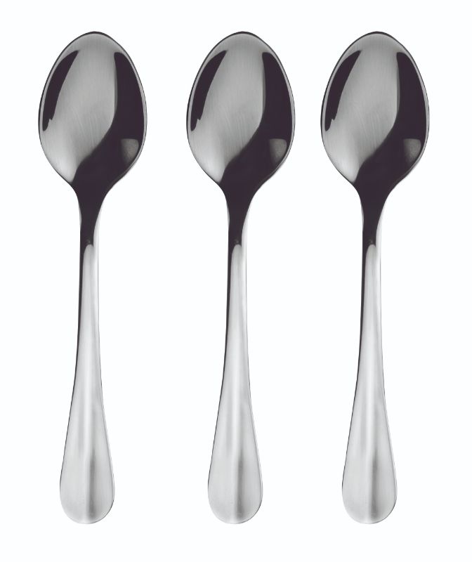 Set of 3 elegant stainless steel teaspoons, featuring classic design and 14cm length, perfect for any dining occasion.