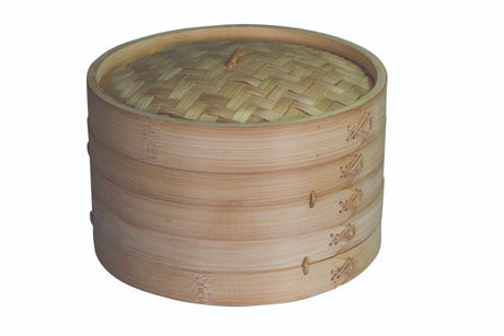 Avanti Bamboo Steamer Basket, 25.5cm, eco-friendly, ideal for steaming vegetables, fish, and dumplings with a domed lid.