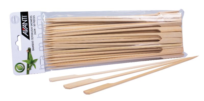 Avanti Bamboo Tepokushi Skewers, 24cm, 50-pack; eco-friendly, biodegradable, perfect for grilling and serving finger foods.