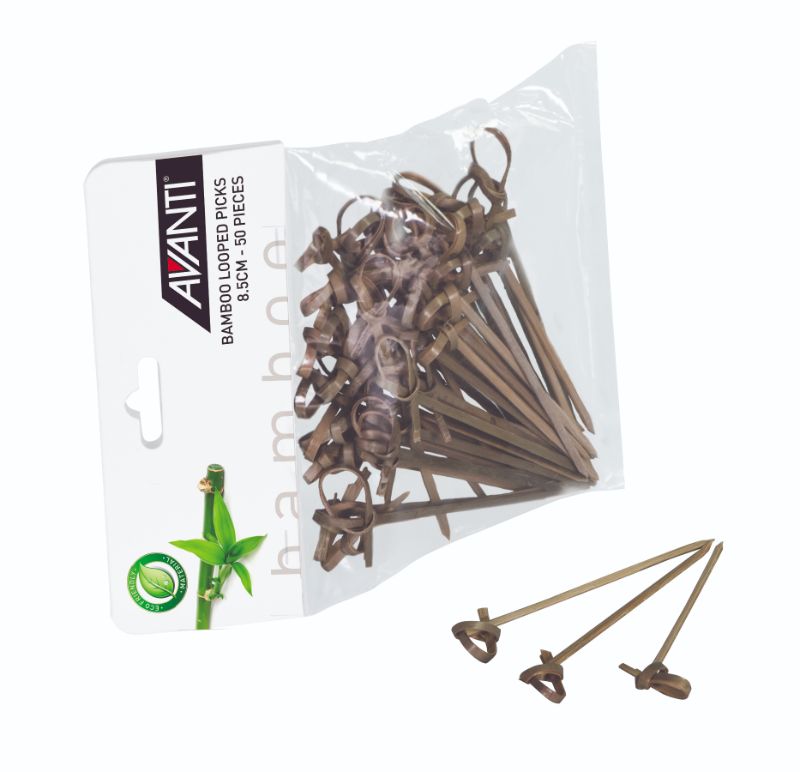 Eco-friendly Avanti Bamboo Looped Picks, 8.5 cm, ideal for serving appetizers and cocktails with an elegant design.