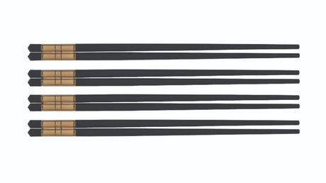 Set of 4 gold-detailed chopsticks, 24cm, designed for elegant Asian dining and serving delicate dishes without damage.