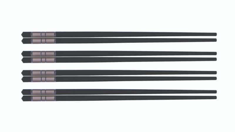 Set of 4 elegant silver chopsticks, 24cm long, perfect for one-handed use and delicate food presentation.