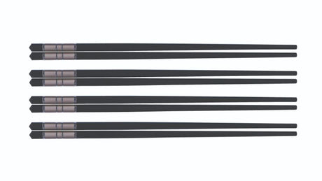 Set of 4 elegant silver chopsticks, 24cm long, perfect for one-handed use and delicate food presentation.