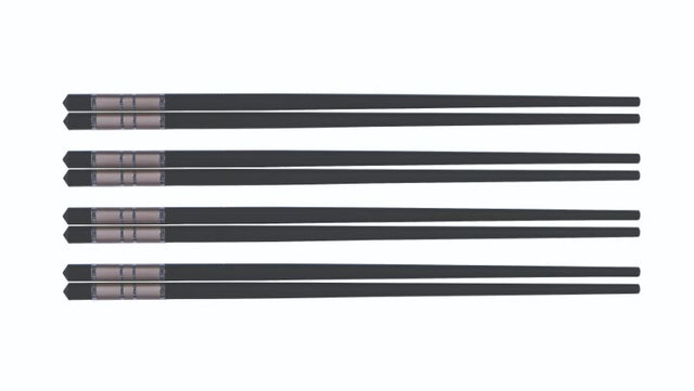Set of 4 elegant silver chopsticks, 24cm long, perfect for one-handed use and delicate food presentation.
