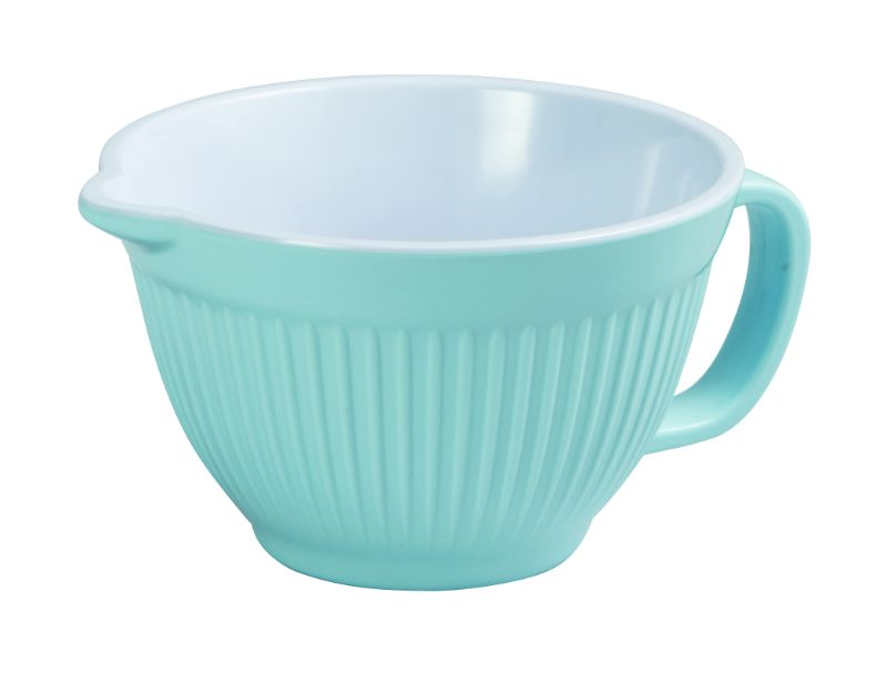 Avanti Mel Ribbed Mixing Bowl in Duck Egg Blue, 16cm, with handle and silicone base for stable, mess-free mixing.