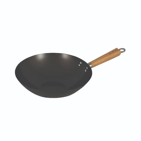 30CM Avanti Wok with carbon bamboo handle, featuring durable carbon steel for even heat and non-stick surface for easy cooking.