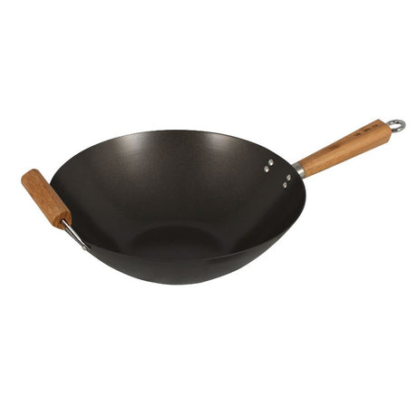 Avanti 35CM wok with carbon bamboo handle, perfect for stir-fries, offers even heat distribution and easy handling.