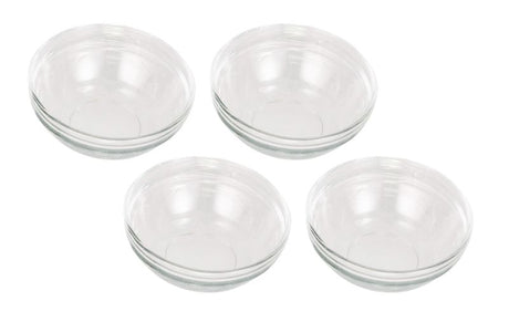 Set of 4 stackable Avanti glass pinch bowls, perfect for organizing spices or serving sauces and snacks.