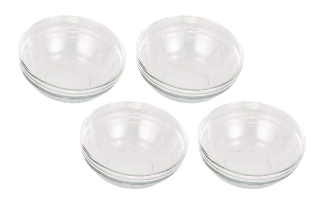Set of 4 stackable Avanti glass pinch bowls, perfect for organizing spices or serving sauces and snacks.