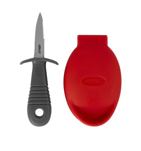 Avanti Oyster Shucking Set featuring a stainless steel knife and gloves for safe and easy oyster shucking at home.