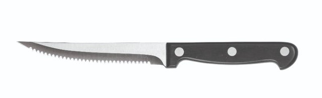 Close-up of the Avanti Dura Edge Steak Knife, featuring a 12cm stainless steel blade and a triple-riveted ergonomic handle.