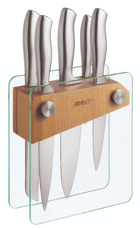 Avanti 6pc Tempo Cutlery Block featuring forged German stainless steel knives for precision cutting and ergonomic handles.