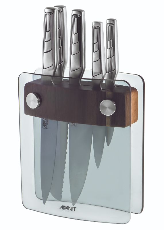 Avanti 6pce Elite Cutlery Block featuring precision DIN 1.4116 stainless steel knives with ergonomic grips and sleek storage.