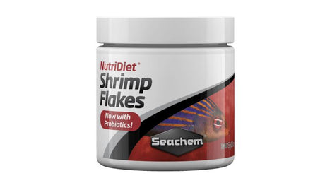 NutriDiet Shrimp Flakes (15g) for fish, featuring probiotics, vitamins, and garlic for enhanced health and vibrant colors.