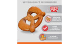 Nylabone Pretzel Dog Toy, a durable chew with bacon & peanut butter flavor, features dental nubs for cleaning teeth.