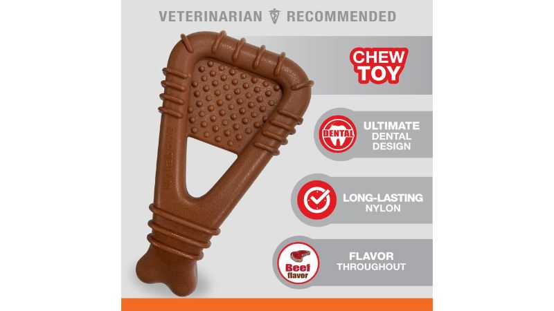 Nylabone Dental Arch Bone: durable, curved chew toy with nubs and beef flavor to promote dental health for medium to large dogs.