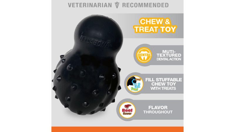 Durable stuffable cone chew toy for dogs, made from natural rubber, filled with treats, promotes dental health and play.