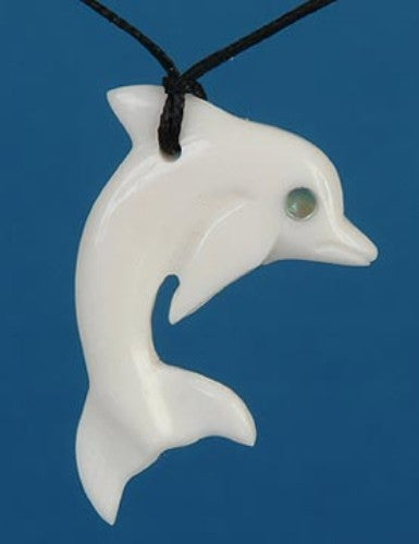 Hand-carved Bone Dolphin Pendant, unique Kiwiana jewelry, showcasing M?ori craftsmanship with adjustable sliding knots.