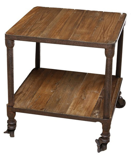 Two-level side table featuring a blend of recycled fir wood and metal, ideal for any room decor.