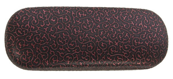 Vibrant red foil glasses case, stylish and protective, perfect for safeguarding eyewear on the go.
