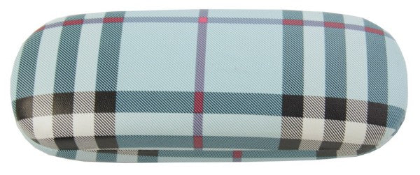 Stylish blue plaid glasses case offering protection and elegance for your eyewear, compact and durable for travel.