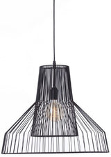 Black metal pendant lamp with a geometric design, perfect for modern interiors; requires 25W bulb, size 515x515x420 mm.