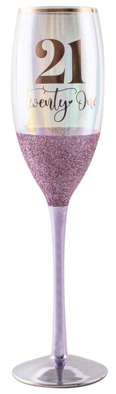 Elegant 21st Glitterati Champagne Glass (150ml) with shimmering design for toasting special moments and celebrations.