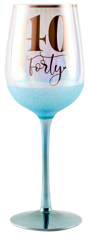 Elegant 40th Glitterati wine glass, 430ml, with a sparkling finish for stylish birthday celebrations and memorable toasts.