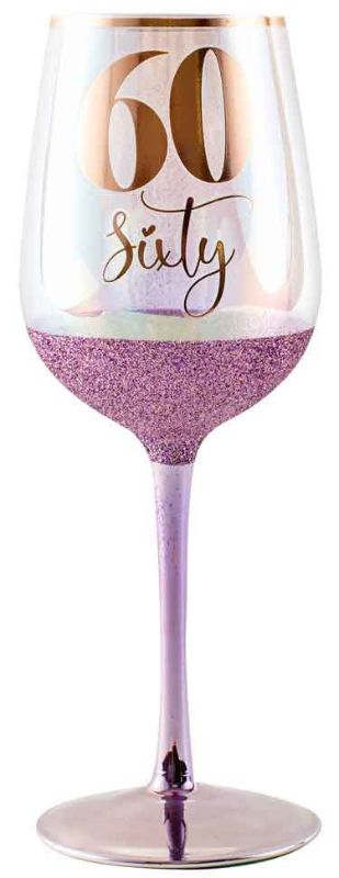 Elegant 60th Glitterati Wine Glass (430ml) with a glamorous design, perfect for toasting special occasions and celebrations.