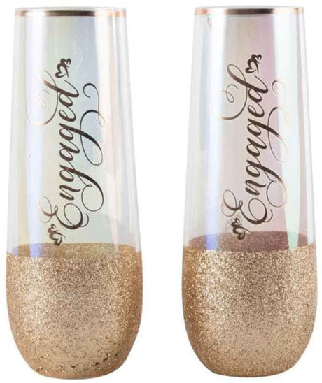 Stylish stemless champagne flutes with a glitter finish, perfect for toasting at weddings and engagements (set of 2).