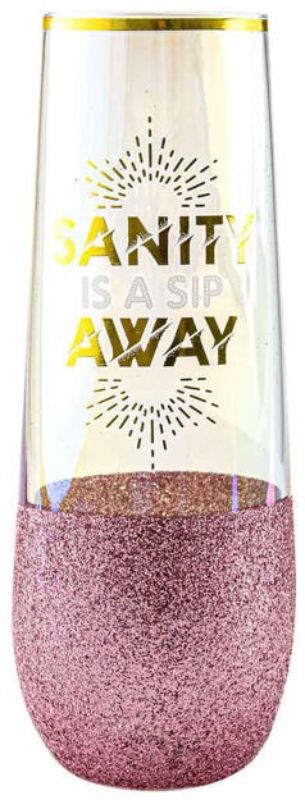 Sanity Glitteratti stemless champagne glass with a shimmering glitter finish, perfect for elegant celebrations and toasting.