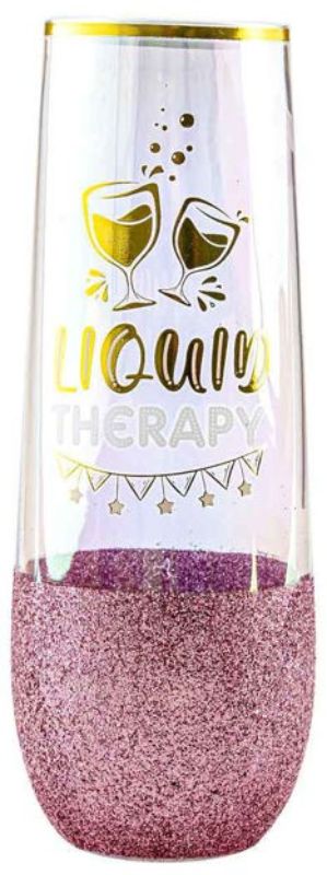 Elegant stemless champagne glass with glitterati finish, perfect for toasting at upscale celebrations and gatherings.