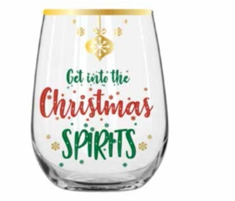 Elegant stemless wine glass with festive designs, perfect for enjoying holiday drinks and enhancing celebrations.