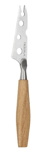 Mini Oak Cheese Knife made of European oak and stainless steel, designed for slicing semi-hard and hard cheeses elegantly.