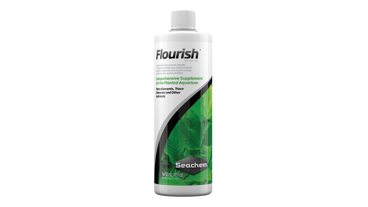 Aquarium Flourish 500ml bottle, rich plant supplement for vibrant aquatic growth and health in freshwater ecosystems.