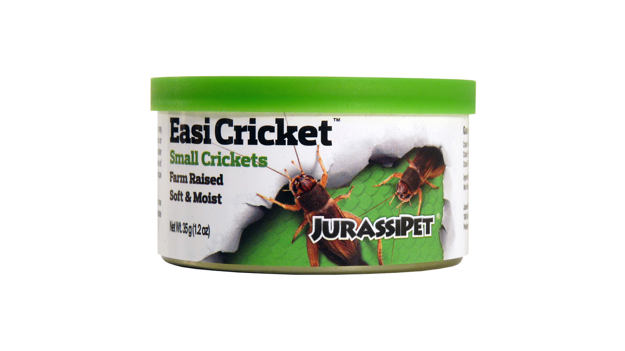 Nutritious Jurassi Diet Easi Cricket Small for reptiles, with soft, moist crickets mimicking live prey.