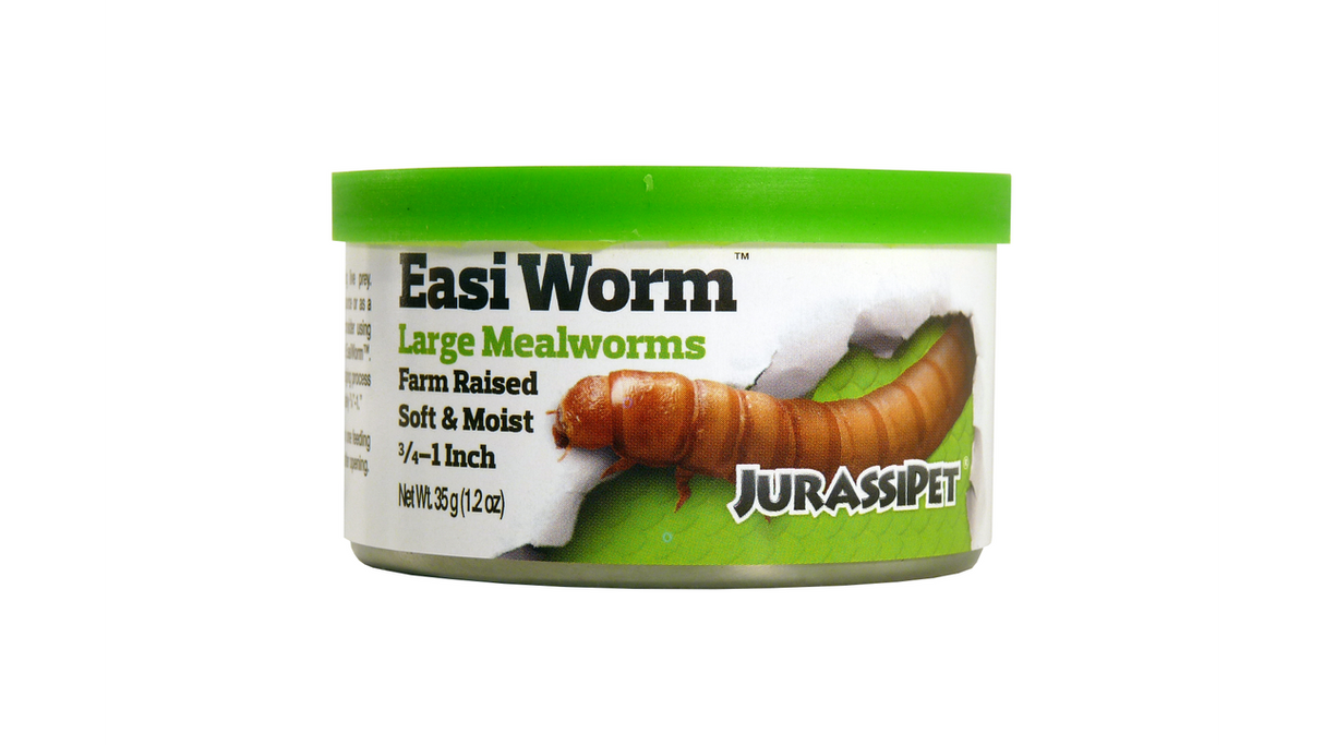 Nutritious large Easi Mealworms (35g) for reptiles, soft and moist, perfect for everyday feeding or treats.