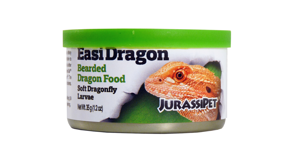 Jurrassi Diet Easi Dragon Food (35g) bag showcasing premium dry food for Bearded Dragons, mimicking live prey nutrition.