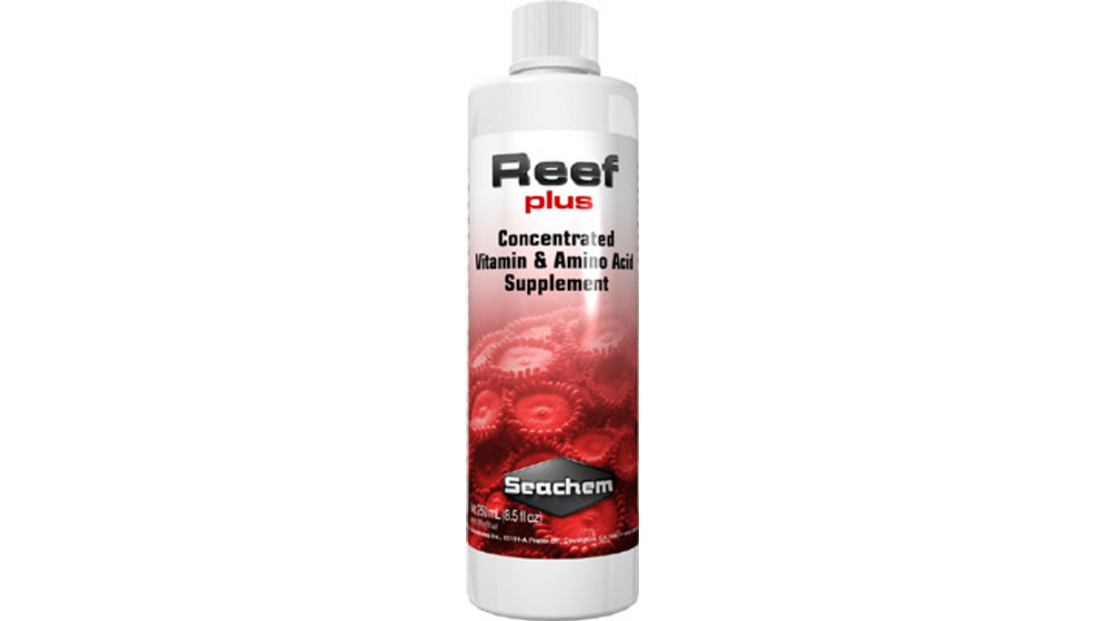 Aquarium Reef Plus (250ml) bottle for enhancing reef health with vitamins, trace elements, and clearer water.