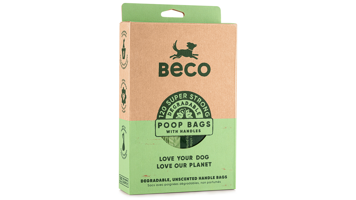 Eco-friendly Beco Degradable Bags with Handle, pack of 120, designed for strong, effective pet waste management.